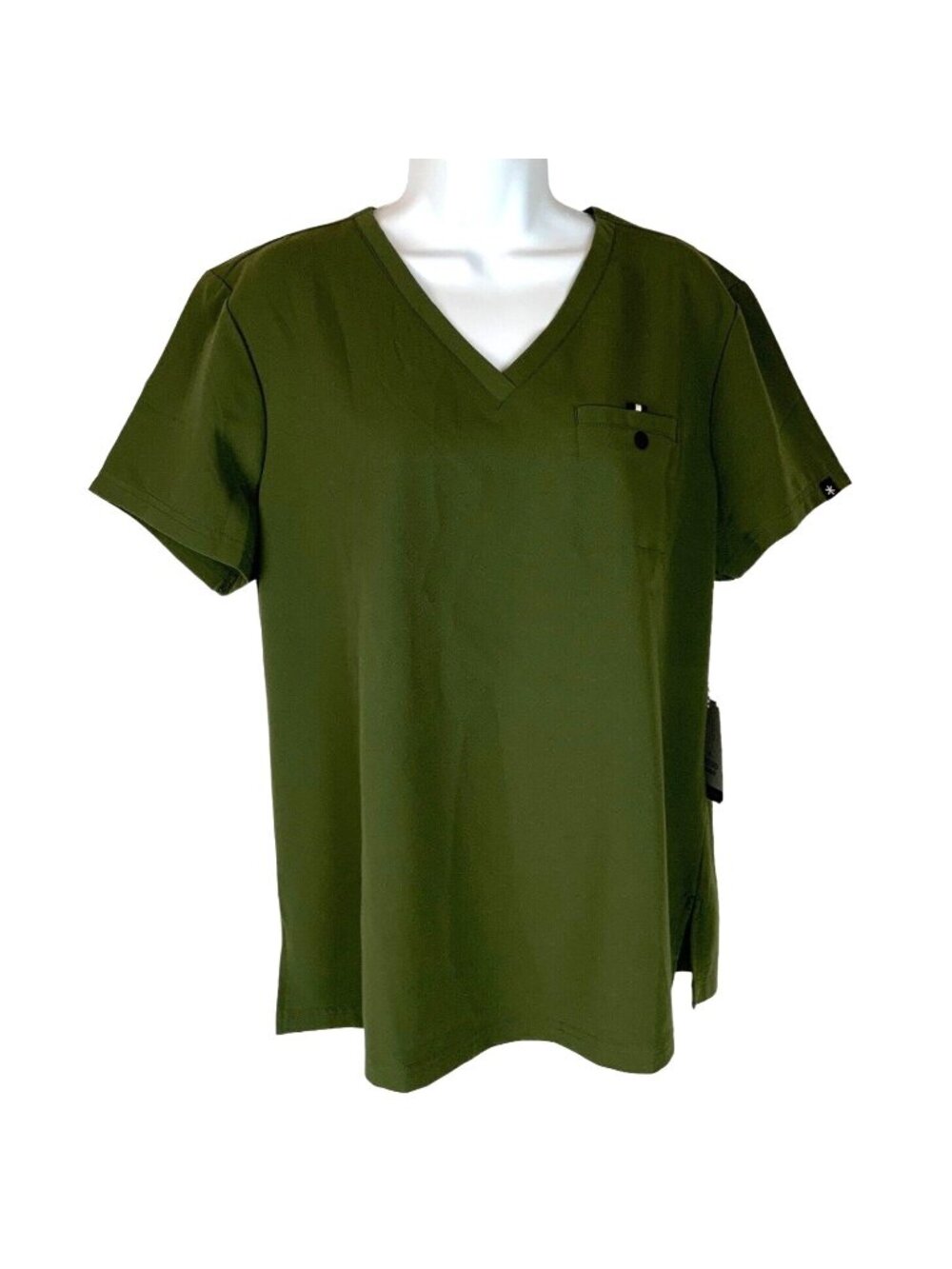 Beyond Scrubs Olive Green Womens Stretch V-Neck Medical Scrub Top Size Large
